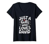 Femme Just A Girl Who Loves David T-Shirt Cute David T-Shirt avec Col en V