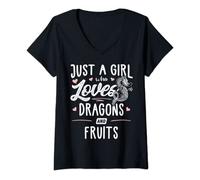 Femme Just A Girl Who Loves Dragons And Fruits Cadeau pour femme T-Shirt avec Col en V