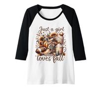 Femme Just A Girl Who Loves Fall Citrouille Tournesol Cozy Autumn Manche Raglan