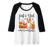 Femme Just A Girl Who Loves Fall Corgi Dog Pumpkin Cozy Autumn Manche Raglan