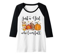 Femme Just A Girl Who Loves Fall Football Citrouille Feuille d'automne Manche Raglan