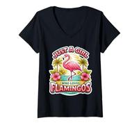 Femme Just A Girl Who Loves Flamingos Lover Womens Bird Saying Fun T-Shirt avec Col en V