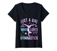 Femme Just A Girl Who Loves Gymnastics Gymnaste Gymnastique Girls T-Shirt avec Col en V