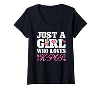 Femme Just A Girl Who Loves K-Pop T-Shirt avec Col en V