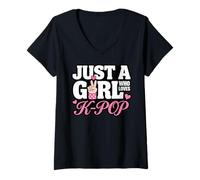Femme Just A Girl Who Loves K-Pop T-Shirt avec Col en V