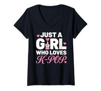 Femme Just A Girl Who Loves K-Pop T-Shirt avec Col en V
