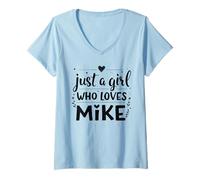 Femme Just A Girl Who Loves Mike T-Shirt Cute Mike T-Shirt avec Col en V