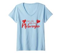 Femme Just A Girl Who Loves Nebraska, Women's Girls Cute Nebraska T-Shirt avec Col en V
