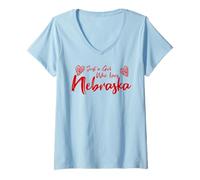 Femme Just A Girl Who Loves Nebraska, Women's Girls Cute Nebraska T-Shirt avec Col en V