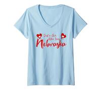 Femme Just A Girl Who Loves Nebraska, Women's Girls Cute Nebraska T-Shirt avec Col en V