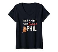 Femme Just A Girl Who Loves Phil Cute Groundhog T-Shirt avec Col en V