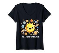 Femme Just A Girl Who Loves Planets Solar Space Science Lover Girl T-Shirt avec Col en V