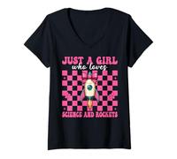 Femme Just A Girl Who Loves Science and Rockets Ingénieur aérospatial T-Shirt avec Col en V