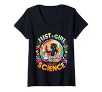 Femme « Just a Girl Who Loves Science » T-Shirt avec Col en V