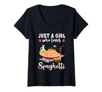 Femme Just a Girl who Loves Spaghetti Italian Food Italian Cuisine T-Shirt avec Col en V