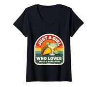 Femme Just A Girl Who Loves Tacos and Margaritas Mexican Women Fun T-Shirt avec Col en V