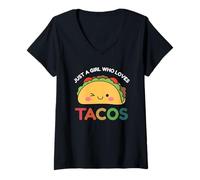 Femme Just A Girl Who Loves Tacos Mexican Food Lover Men Women T-Shirt avec Col en V
