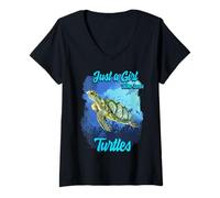 Femme Just A Girl Who Loves Turtles Amoureux de Tortues de mer Femmes Enfants T-Shirt avec Col en V