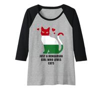 Femme Just a Hungarian Girl Who Loves Cats - Hungary Flag Manche Raglan