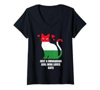 Femme Just a Hungarian Girl Who Loves Cats - Hungary Flag T-Shirt avec Col en V