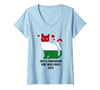 Femme Just a Hungarian Girl Who Loves Cats - Hungary Flag T-Shirt avec Col en V
