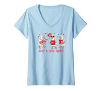 Femme Just A Love Goose Ballons Amusants en Forme de cœur pour la Saint-Valentin T-Shirt avec Col en V