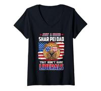 Femme Just A Proud Shar Pei Dad Merica Dog 4th of July T-Shirt avec Col en V