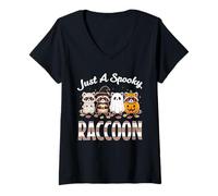Femme Just A Spooky Raccoon Halloween Costume Funny Trash Panda T-Shirt avec Col en V