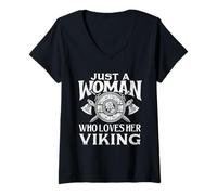 Femme Just A Woman Who Loves Her Viking - Mythologie Nordique Nordique T-Shirt avec Col en V