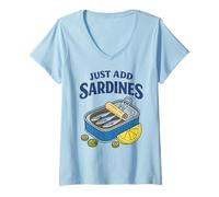 Femme Just Add Sardines Boîte Humoristique Humoristique en Forme de Poisson T-Shirt avec Col en V
