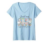 Femme Just an Egg Cited Goose Mute Easter Bunny Duck Family Spring T-Shirt avec Col en V