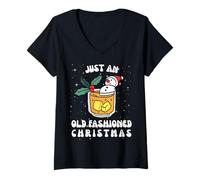 Femme Just an Old Fashioned Christmas Funny Holiday Cocktail T-Shirt avec Col en V