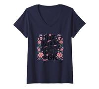 Femme Just Breathe Everything's Going to Be Ok Fleurs Papillons T-Shirt avec Col en V