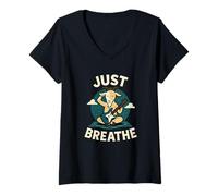 Femme Just Breathe Yoga Guitare de méditation Motif chèvre T-Shirt avec Col en V