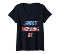 Femme Just Bring It America Rouge Blanc Bleu T-Shirt avec Col en V