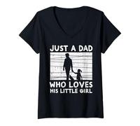 Femme Just Dad Who Loves His Little Girl Fête des Pères Papa T-Shirt avec Col en V