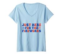 Femme Just Here for the Firework Patriotic Independence Day 4 juillet T-Shirt avec Col en V