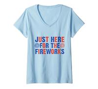 Femme Just Here for the Firework Patriotic Independence Day 4 juillet T-Shirt avec Col en V