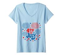 Femme Just Here For The Fireworks, une tenue de couple géniale pour le 4 juillet T-Shirt avec Col en V
