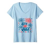 Femme Just Here For The Fireworks, une tenue de couple géniale pour le 4 juillet T-Shirt avec Col en V