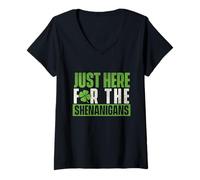 Femme Just Here for The Shenanigans - Fête de la Saint-Patrick, Irish Pride T-Shirt avec Col en V