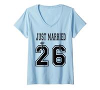 Femme Just Married 2026 Épouse et Mari Pendant la Lune de Miel T-Shirt avec Col en V
