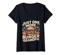 Femme Just One More Burger Grandpa Barbecue Amusant T-Shirt avec Col en V