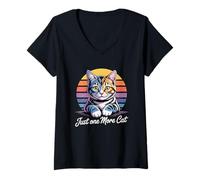 Femme Just One More Cat T-Shirt avec Col en V
