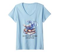 Femme Just One More Chapter Book Dragon Reading Book Lover Bookish T-Shirt avec Col en V