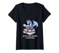 Femme Just One More Chapter Book Worm Dragon Reading Lover Bookish T-Shirt avec Col en V