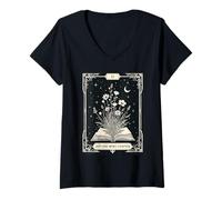 Femme Just One More Chapter Carte de Tarot Vintage pour Halloween T-Shirt avec Col en V