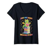 Femme Just « One » More Dragon Story Livre de Lecture avec Dragon Mignon T-Shirt avec Col en V