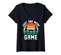 Femme Just One More Game Funny Foosball Jeu de Joueur Humour rétro T-Shirt avec Col en V