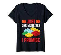 Femme Just One More Set I Promise Bloc de Construction de Briques T-Shirt avec Col en V